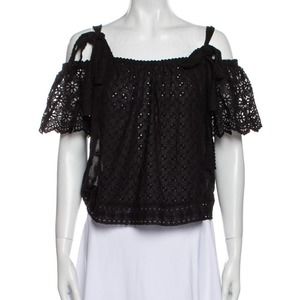 Ulla Johnson crop eyelet black blouse size small